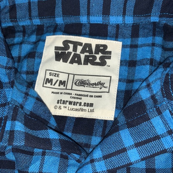 Cakeworthy Disney Star Wars May The Force Blue Plaid Flannel LS Button Up Med - Picture 4 of 10